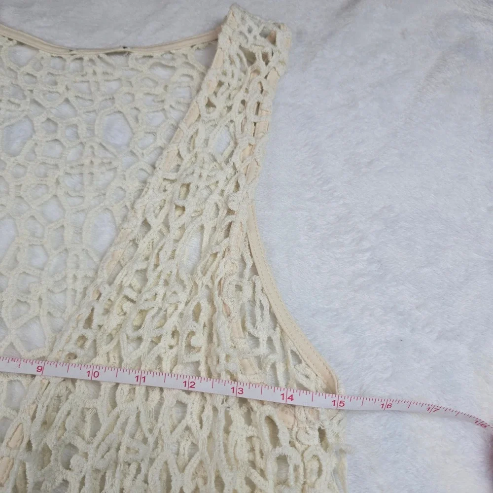 Unbranded Cream Crochet Swim Cover Up Vest Boho Fringe High Low Lace Trim